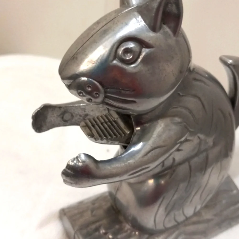 Vintage Silver Nut Cracker Squirrel Cast Aluminum